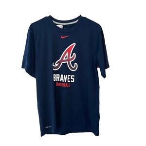 Nike Dri Fit Mens Blue T Shirt Small Atlanta Braves Baseball Short Sleeve MLB